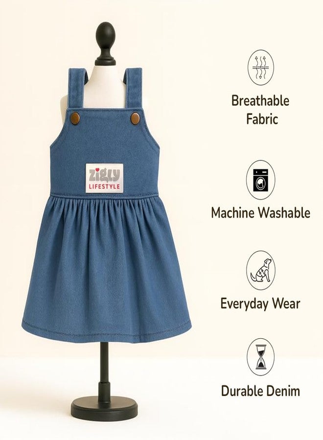 Zigly Lifestyle Denim Frock for Dogs-Blue-M- Soft Lightweight Pet Apparel for Small & Medium Breeds | Stylish Casual Outfit for Pets - Image 3